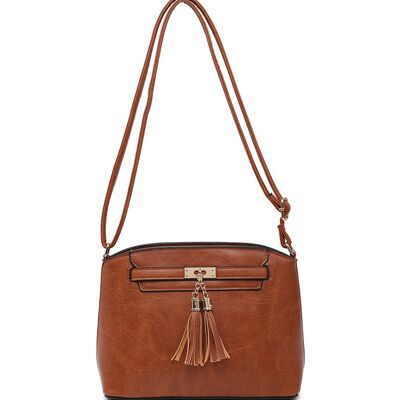 Tassel Charm women Crossbody Bag Quality Handbag Main Zipper Shoulder bag Autumn Colour bag with Adjustable Strap -A36841m brown