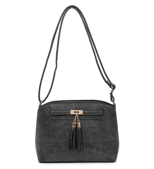 Tassel Charm women Crossbody Bag Quality Handbag Main Zipper Shoulder bag Autumn Colour bag with Adjustable Strap -A36841m grey