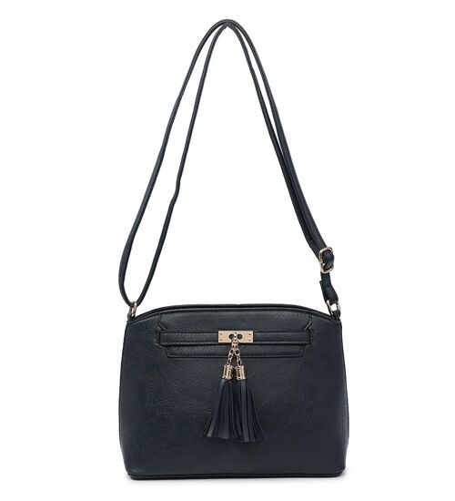 Tassel Charm women Crossbody Bag Quality Handbag Main Zipper Shoulder bag Autumn Colour bag with Adjustable Strap -A36841m dark blue