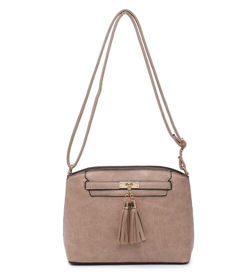 Tassel Charm women Crossbody Bag Quality Handbag Main Zipper Shoulder bag Autumn Colour bag with Adjustable Strap -A36841m apricot