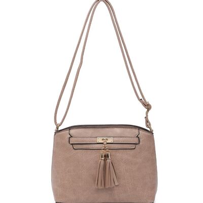 Bolso cruzado con borla para mujer, bolso de calidad, bolso de hombro con cremallera principal, bolso de Color otoñal con correa ajustable-A36841m albaricoque