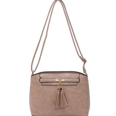 Tassel Charm women Crossbody Bag Quality Handbag Main Zipper Shoulder bag Autumn Colour bag with Adjustable Strap -A36841m apricot