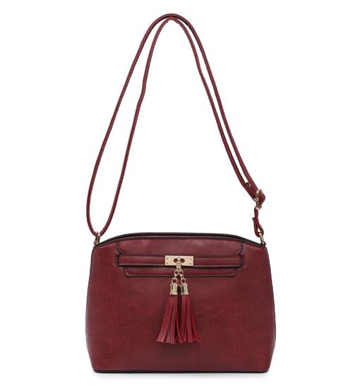 Tassel Charm women Crossbody Bag Quality Handbag Main Zipper Shoulder bag Autumn Colour bag with Adjustable Strap -A36841m dark red