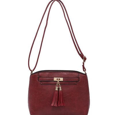 Bolso cruzado con borla para mujer, bolso de calidad, bolso de hombro con cremallera principal, bolso de Color otoñal con correa ajustable-A36841m, rojo oscuro