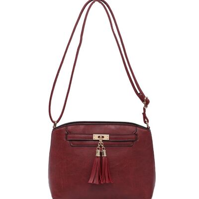 Tassel Charm women Crossbody Bag Quality Handbag Main Zipper Shoulder bag Autumn Colour bag with Adjustable Strap -A36841m dark red