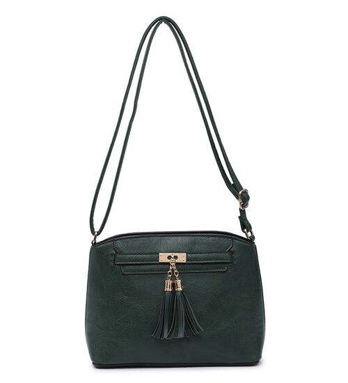 Tassel Charm women Crossbody Bag Quality Handbag Main Zipper Shoulder bag Autumn Colour bag with Adjustable Strap -A36841m green