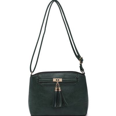 Bolso cruzado con borla para mujer, bolso de calidad, bolso de hombro con cremallera principal, bolso de Color otoñal con correa ajustable-A36841m verde