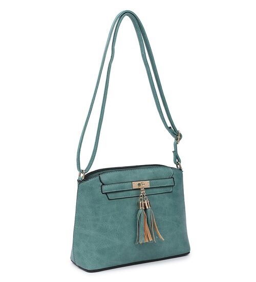 Tassel Charm women Crossbody Bag Quality Handbag Main Zipper Shoulder bag Autumn Colour bag with Adjustable Strap -A36841m light blue
