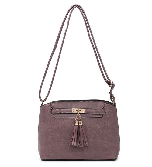 Tassel Charm women Crossbody Bag Quality Handbag Main Zipper Shoulder bag Autumn Colour bag with Adjustable Strap -A36841m purple
