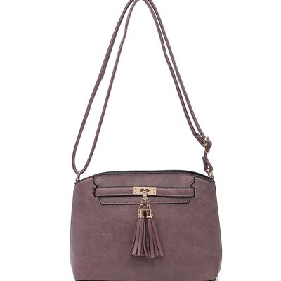 Tassel Charm women Crossbody Bag Quality Handbag Main Zipper Shoulder bag Autumn Colour bag with Adjustable Strap -A36841m purple