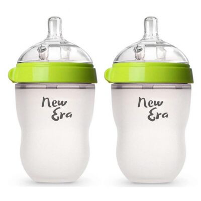 Set 2 New Era Babyflaschen | Aus hygienischem Silikon | Anti-Kolik | 250ml - Slow Flow 0-3 Monate