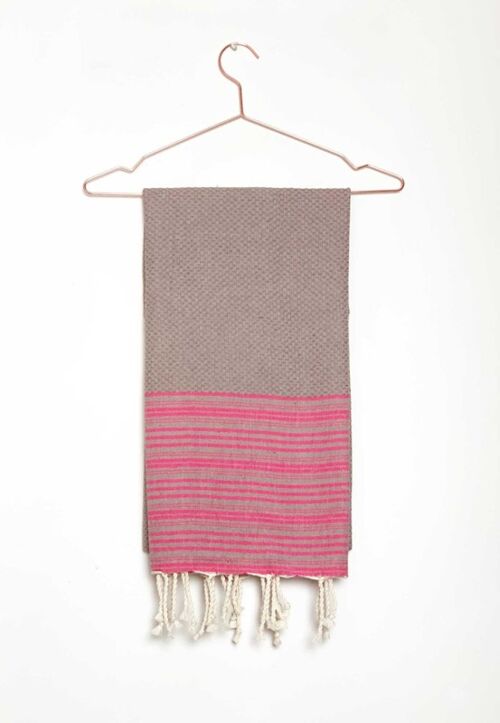 Hamamdoek Fouta Honingraat Monaco - Taupe Fuchsia - 100x200cm