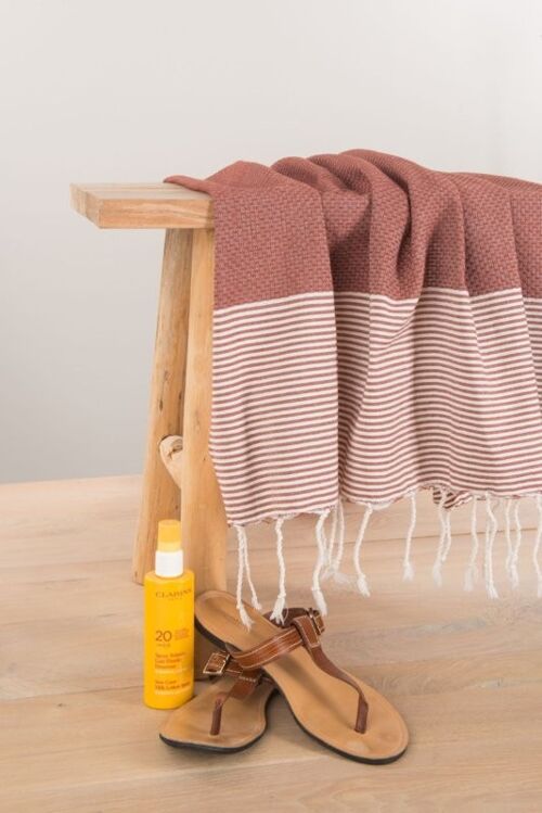 Hammam Towel Fouta Honeycomb Stripes - Terracotta - 100x200cm