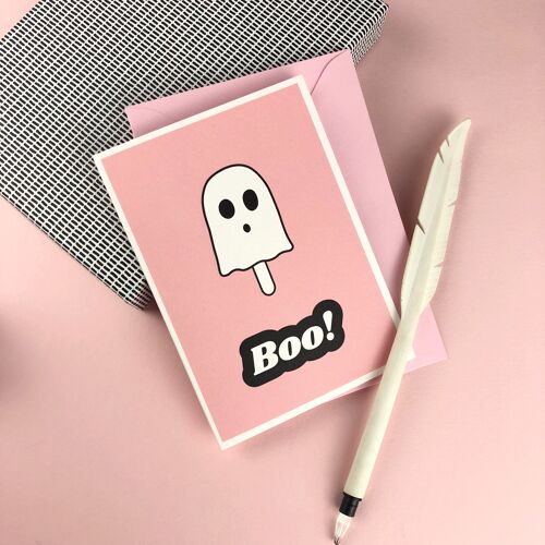 Boo ghost halloween greetings card; pink