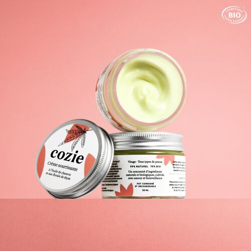 Cozie - Crème nourrissante visage à l’huile de chanvre et eau florale de thym