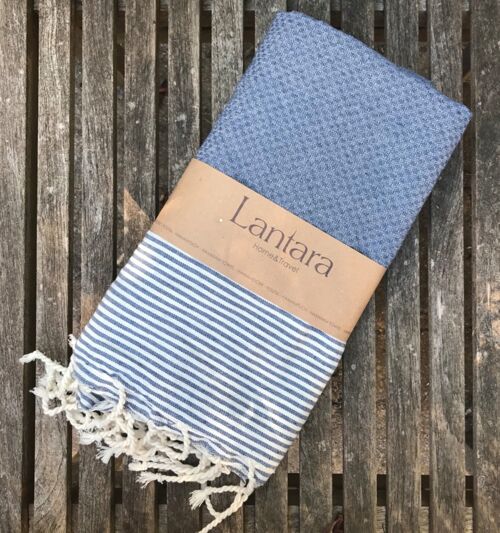 Hammam Towel Fouta Honeycomb Stripes - Denim blue - 100x200cm