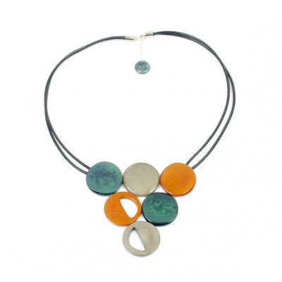 Collier VINA Gris Taupe/Orange Cuit/Bleu Canard