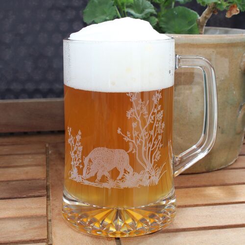Bierglas mit Henkel | Gravur Wildschwein | graviertes Birglas | Bierkrug