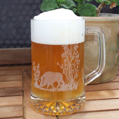 Beer glass with handle | Engraving wild boar