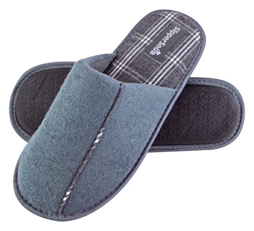 Slipper Snob - Mens Indoor Slip On Mule Slippers | Plain Top Checked Sole | Memory Foam