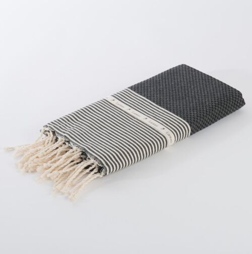 Hammam Towel Fouta Honeycomb Stripes - Black - 100x200cm