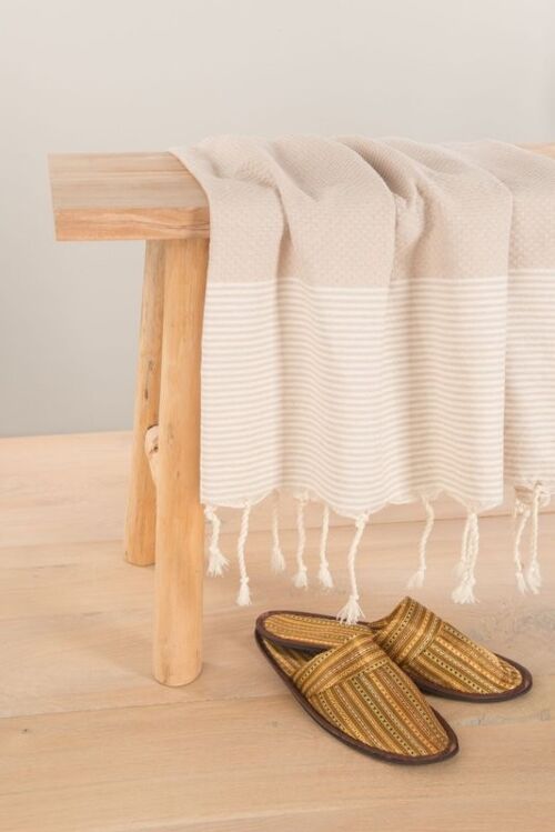 Hammam Towel Fouta Honeycomb Stripes - Sand - 100x200cm