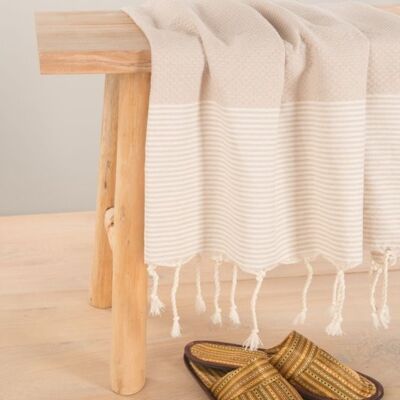 Asciugamano Hammam Fouta Honeycomb Stripes - Sabbia - 100x200cm