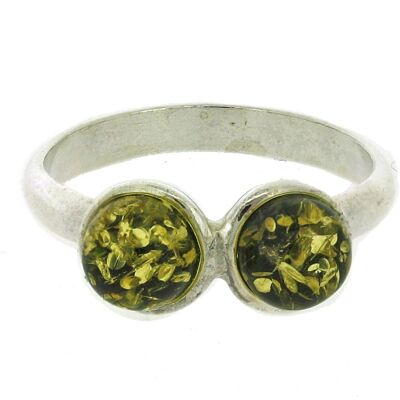 Green Amber Double Round Size N Ring with Presentation Box