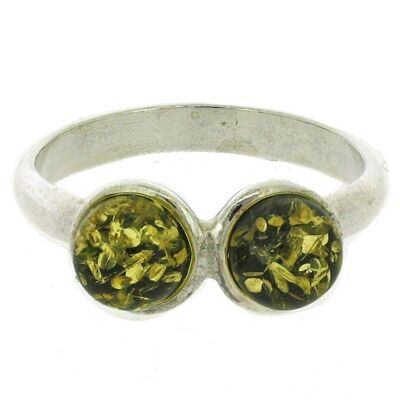 Green Amber Double Round Size N Ring with Presentation Box