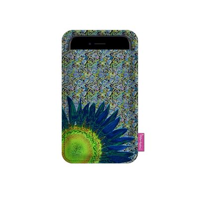 Etui Smartphone Fleur Bleue En Feutre Gris Bertoni