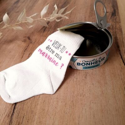 Godmother's request in metal canned gift box | Grandparents Pregnancy Announcement | Sponsor request