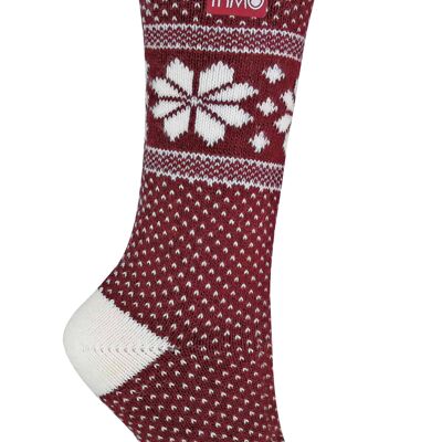 THMO - Ladies Vintage Nordic Fairisle Style Winter Wool Blend Socks (4-8 UK) (Fairisle Red / Cream)