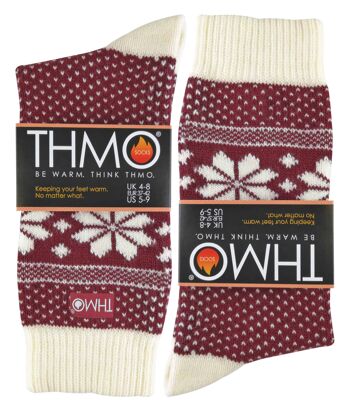 THMO - Chaussettes d'hiver en mélange de laine de style nordique vintage pour femmes (4-8 UK) (Rouge Fairisle / Crème) 2