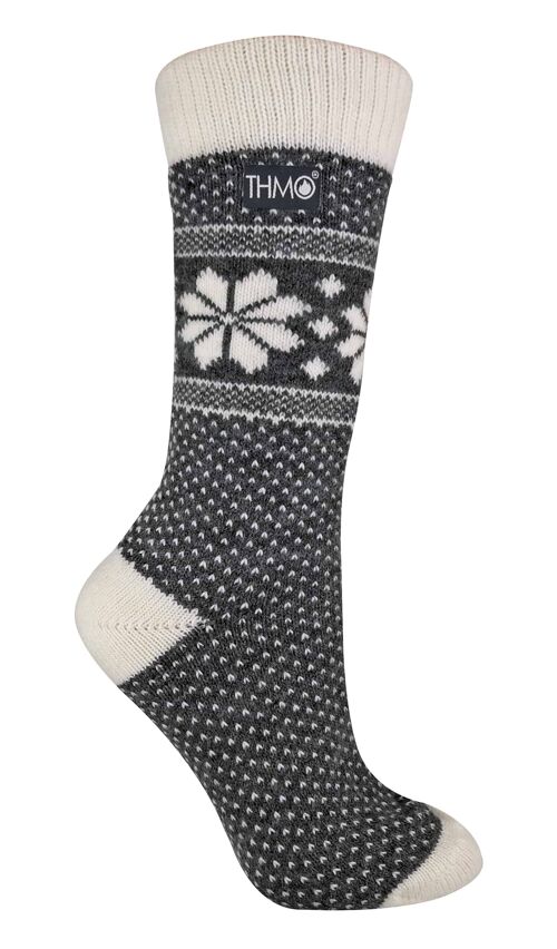 THMO - Ladies Vintage Nordic Fairisle Style Winter Wool Blend Socks (40-THLFR-GYCR) (4-8 UK)