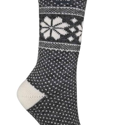 THMO - Damen Vintage Nordic Fairisle Style Winter Wollmischung Socken (40-THLFR-GYCR) (4-8 UK)