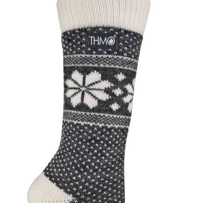 THMO - Damen Vintage Nordic Fairisle Style Winter Wollmischung Socken (40-THLFR-GYCR) (4-8 UK)