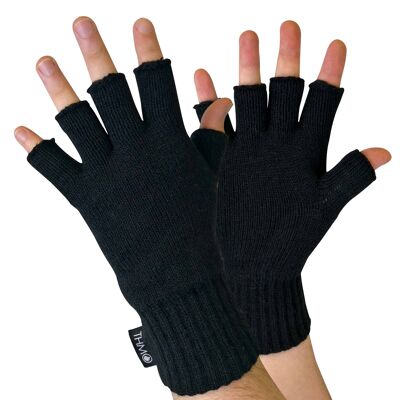 THMO - Mens Black 3M Thinsulate Insulation Lined Fingerless Gloves