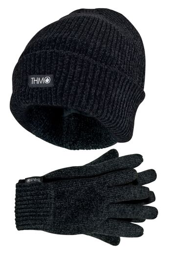 Ensemble bonnet et gants Thinsulate pour femme | THMO | Bonnet et gants côtelés en chenille douce pour femme 1