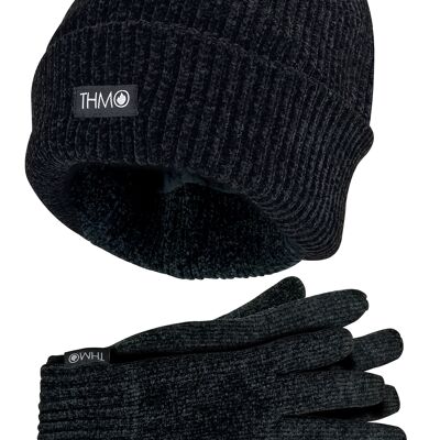 Conjunto de gorro y guantes Thinsulate para mujer | THMO | Gorro y guantes de punto acanalado de chenilla suave para mujer