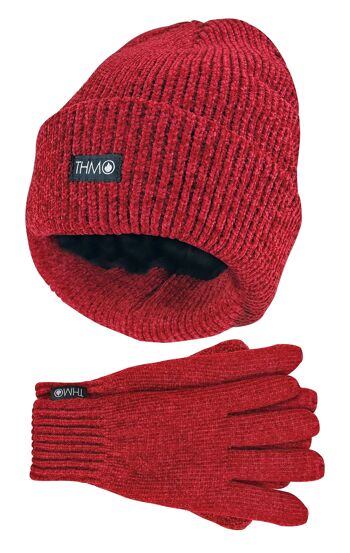 Ensemble bonnet et gants Thinsulate pour femme | THMO | Bonnet et gants côtelés en chenille douce pour femme 3