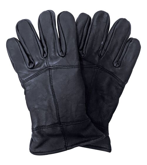 Men's Thinsulate Leather Gloves | THMO | Winter Outdoor Windproof Fleece Lining Leather Gloves in Black