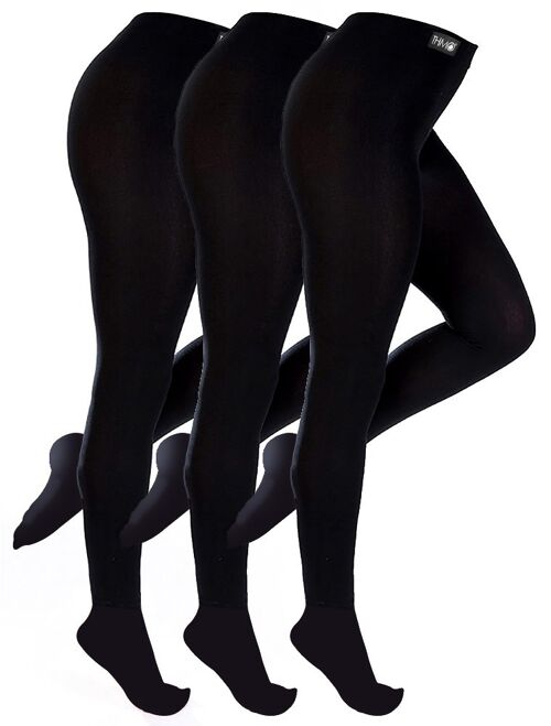 3 Pair Multipack Ladies Thermal Tights | THMO | Black Winter Fleece Lined Tights for Women