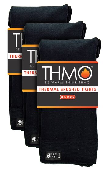 Lot de 3 paires de collants thermiques pour femmes | THMO | Collants d'hiver doublés en molleton noirs pour femme 2