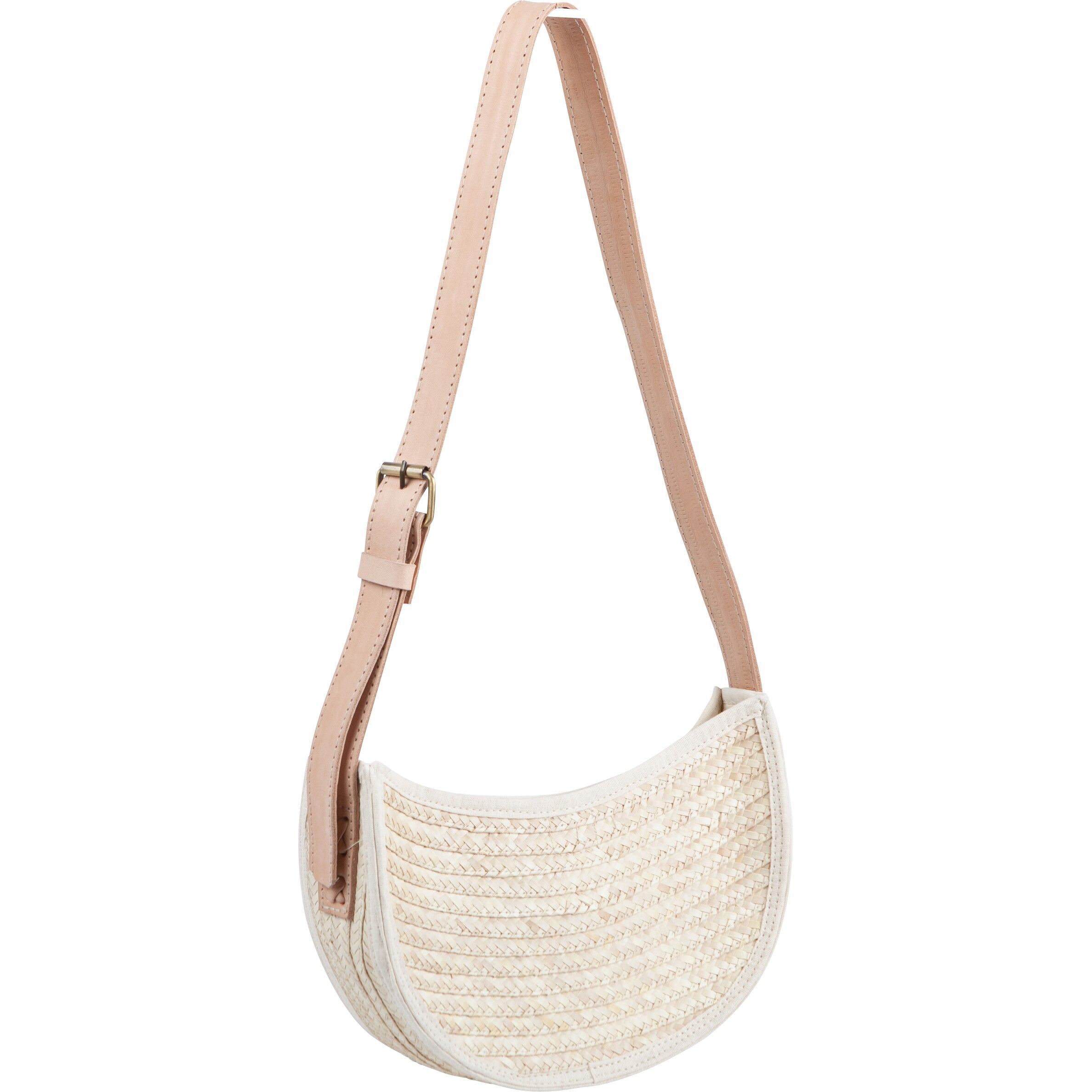 Sac en forme de banane blanc, avec une anse en cuir