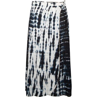 Black tie-dye midi wrap skirt