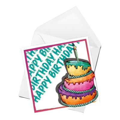 Wonky tiered cake Greetings Cards