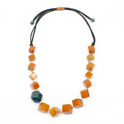 Collier FENJI Orange Cuit/Bleu Canard