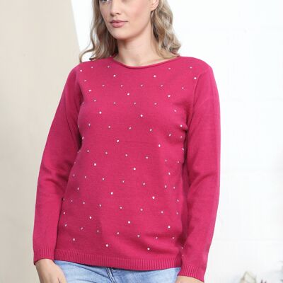 Pullover mit Punktmuster in Fuchsia