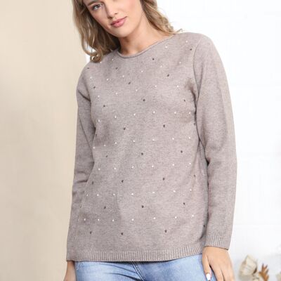 Pull à pois taupe