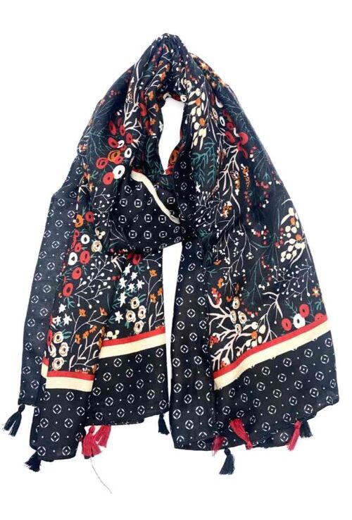 Foulard à pompom motif végétal